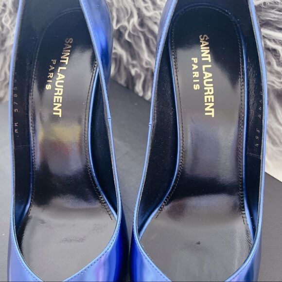 Saint Laurent Kiki 100 metallic Leather Pumps Blue Roy size 36.5 - Picture 7 of 12